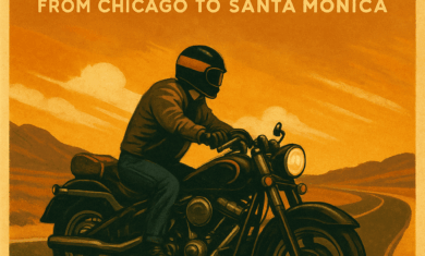 Biker on a Harley on the iconic Route66