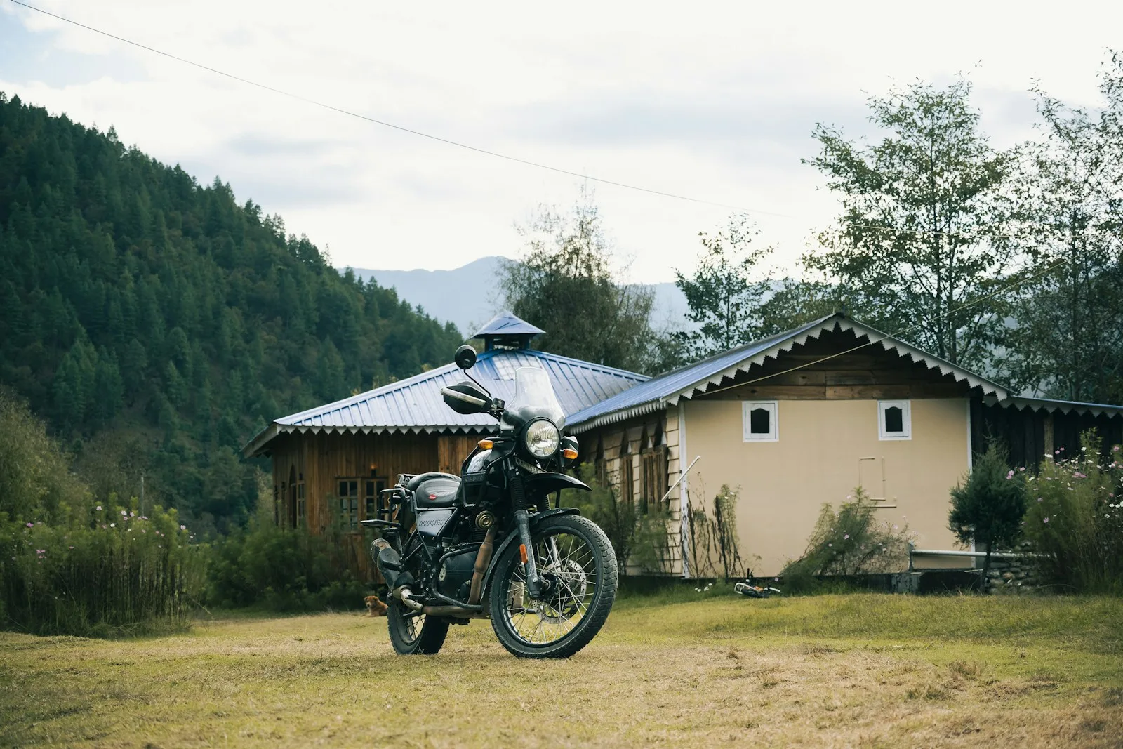 Home A motorcycle parked in front of a house
